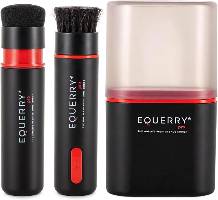 Electric Shoe Shine Kit with 50ml Black Shoe Polish Cream – Rechargeable Motorised Horsehair Brush for Leather Shoes, Boots, Handbags – Effortless Shine for School, Business Travel & Home