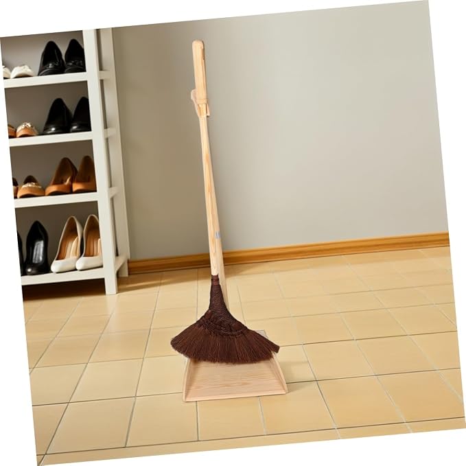 VALICLUD 1set Broom and Dustpan Set - Wooden Long Handle Broomstick Dust Pan Sweeping Tools for House Garage Office Lobby Kitchen Floor