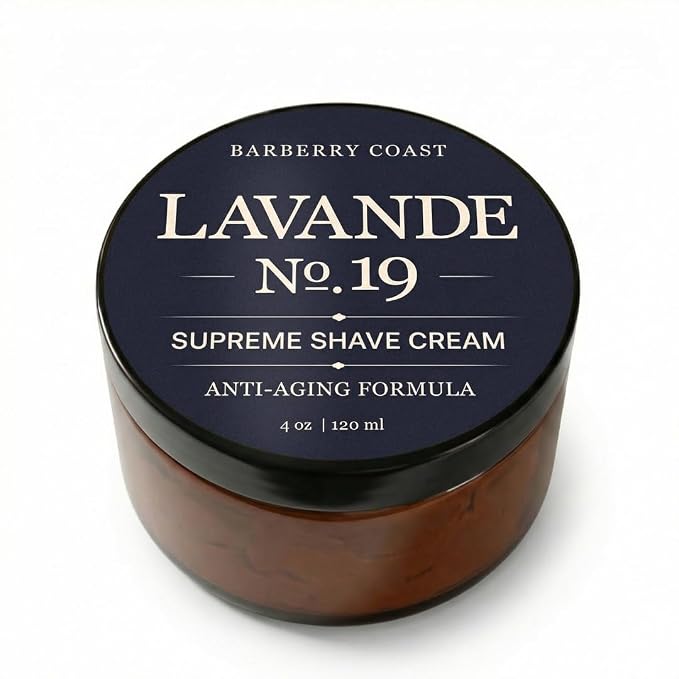 Lavande No.19 Supreme Shaving Cream, Age-Defense & Anti-Aging Formula - Scent: French lavender, bergamot, violet leaf, cedarwood, moss, and clean musk. Made with All Natural Ingredients