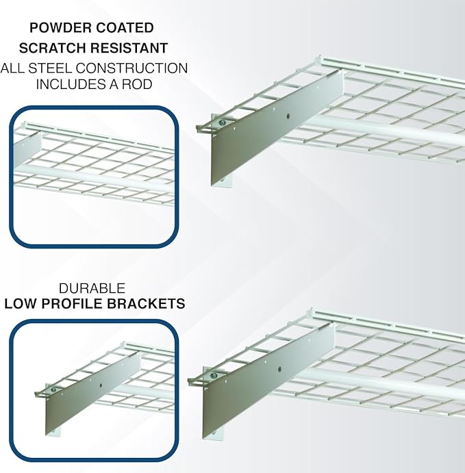 HyLoft 2-Pack Heavy Duty Steel Wall Garage Shelving, 36 in. x 18 in. Adjustable, Includes Hanging Rod, Max Shelf Load 200 Pounds, Item 777, White Powder Coated Finish