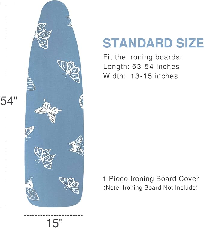 VividPaw Ironing Board Cover and Pad, Standard Size 15x54, Thick Padding, Elastic Edge, Resist Scorching, Adjustable Fastener, Heavy Duty Floral Iron Board Covers (Butterfly)