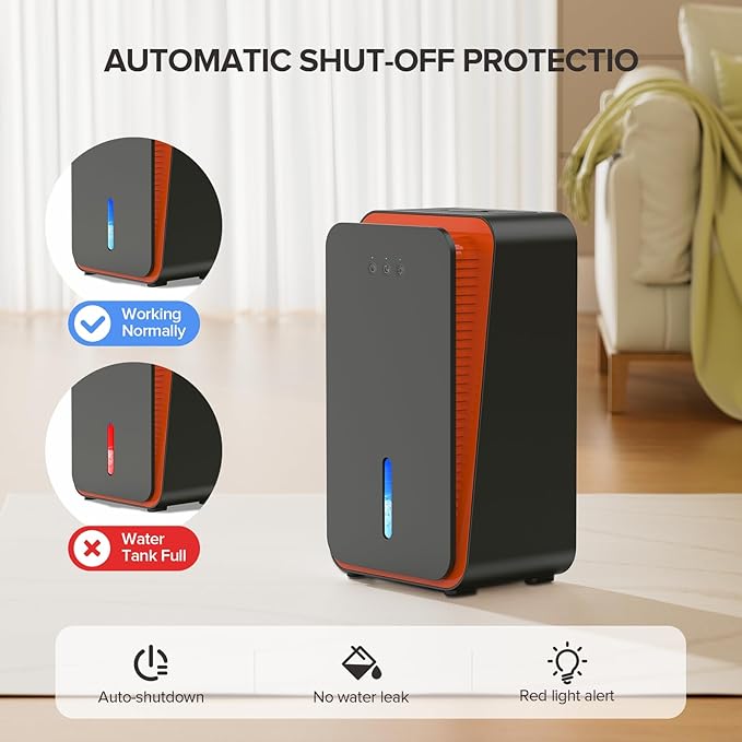 Dehumidifier for Home,1000 sq.ft Dehumidifier for Basement Bathroom Bedroom with Auto Shut Off, Built-in Aromatherapy Diffuser,7 Colors LED Light, Quiet Dehumidifiers with Sleep Mode(CS08-Black)