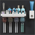 Toothbrush Rack Multifunctional Bathroom Toothbrush Holder Wall Mounted Organizer, Toothbrush Holder with Toothpaste Dispenser and Cups Bathroom Toothbrush Holder(E)