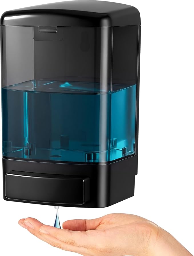 Hushee 1 Pcs Plastic Wall Mounted Soap Dispenser Commercial Manual Soap Containers Wall Dispenser for Kitchen Shower Hotel Liquid Shampoo Gel Chamber (33.8 oz 1000 ml,All Black)