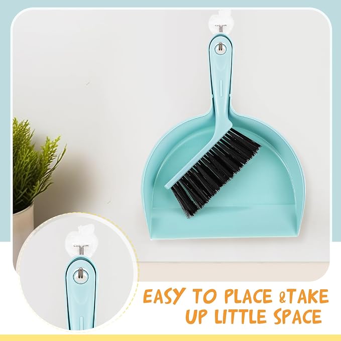 Sliner 18 Pack Mini Dustpan and Brush Set Nesting Snap Plastic Dust Pans with Brush Small Handheld Broom and Dustpan Set Bulk Portable Cleaning Suitable for Desktop Pets Care Camping(Blue, Pink,Beige)
