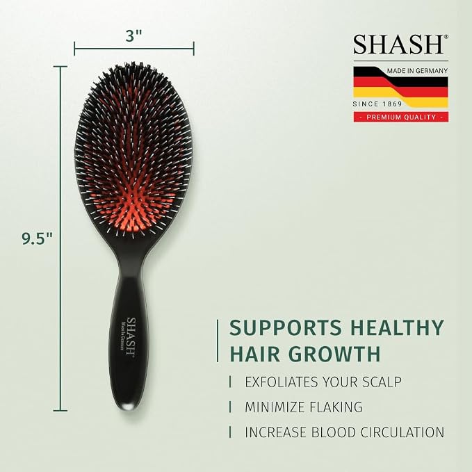 Since 1869 Hand Made In Germany - Nylon and 100% First Cut Boar Bristle Brush Suitable For Normal to Thick Hair - Gently Detangles, No Pulling or Split Ends - Softens Improves Texture, (Large)