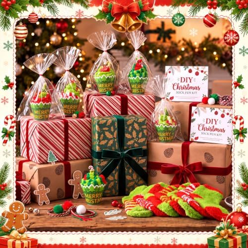 Newcotte 24 Set Christmas Cupcake Socks Xmas Stocking Gifts for Women Men