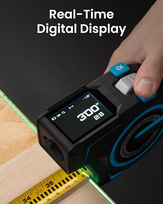ACEGMET Digital Tape Measure 12ft Tape ±1.5mm & 330Ft Laser Distance Meter | Smart App Sync, USB-C Recharge 8H Battery, 8 Measuring Modes, Green Laser Alignment, 2" IPS Display, 30 Data Memory