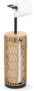 Trongee Freestanding Toilet Paper Holder with Storage,3 Rolls of Boho Toilet Paper Holder Stand with Lid,Gold Toilet Tissue Holder Stand Rattan Paper Storage Wicker Toilet Roll Holder Basket