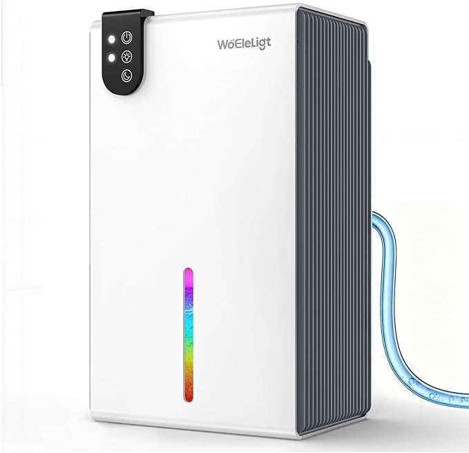 98 OZ Small Dehumidifier for Home 1000 Sq Ft, Quiet Dehumidifier with Drain Hose, Auto Shut-Off, Sleep Mode, 7-Color Light for Basement, Bedroom, Bathroom, Closet, RV (Grey White)