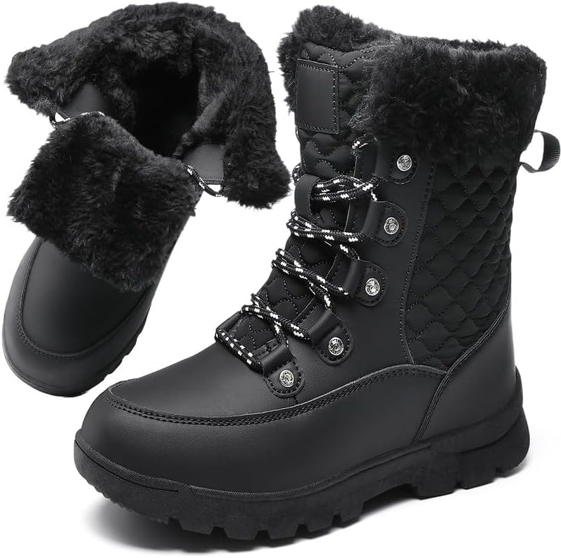Womens Winter Snow Boots Mid-Calf Booties Warm Fur Lined Cold Weather Shoes