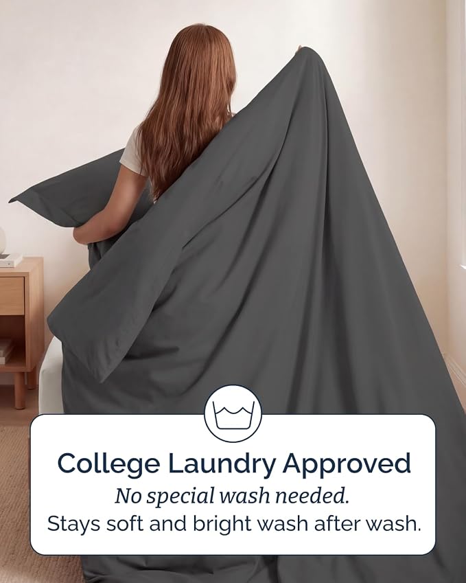 Duvet Cover Twin/Twin XL Size Set - Extra Soft Twin/Twin XL Duvet Cover 68" x 90" with 1 Pillow Sham for Women, Men, Kids & Teens - Comfy, Easy-Care & Fade Free w/ Zipper Closures & Ties (Charcoal)