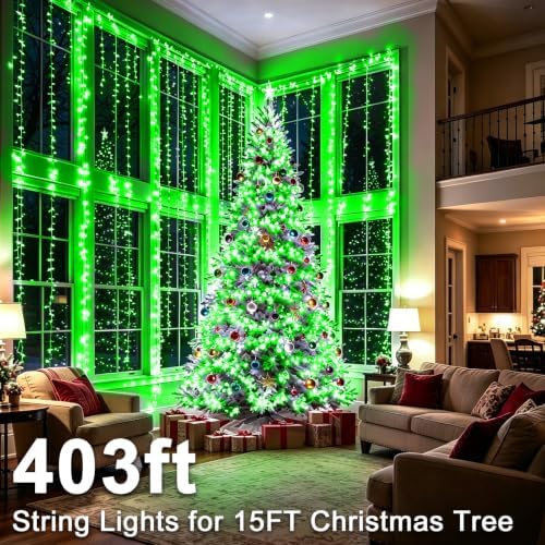 KNONEW 403FT 1000 LED Christmas String Lights Outdoor Green Wire Fairy Light 8 Modes & Timer Plug in Waterproof LED String Lights for Xmas Yard Tree Wedding Party Holiday Decorations(Green)