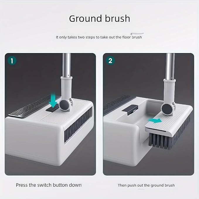 3in1 Broom and Dustpan Combo with Cleaning Teeth, Adjustable Long Handle, 180° Rotating Broom,Ideal for Pet Hair, Indoor Outdoor Heavy Duty Floor Sweeping (White)