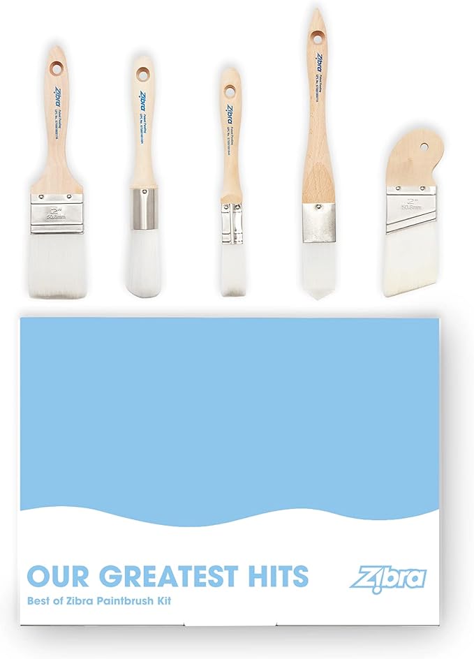 Zibra 5-Piece DIY Paint Brush Set with Detail and 2-inch Paint Brushes for Walls, Trim and Furniture, White