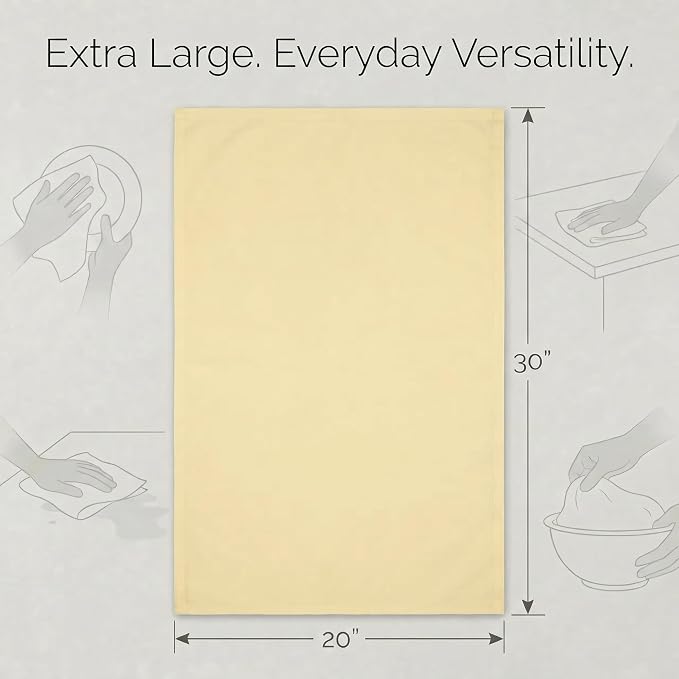 Urban Villa Kitchen Towels 100% Cotton Dish Towels for Kitchen(Set of 6)20”x30” Dish Cloths Highly Absorbent Kitchen Linen Set with Hanging Loop Perfect for Drying Dishes Cleaning Hand Towels – Yellow