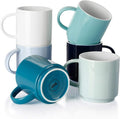 Sweese Stackable Coffee Mugs - 10 Oz Porcelain Cups for Specialty Coffee Drinks, Cappuccino, Cafe Mocha, Latte and tea, Set of 6, Cool Assorted Colors