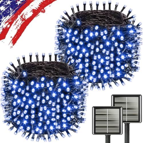 KAQ 2pack 500LED Solar String Lights Outdoor Waterproof Blue