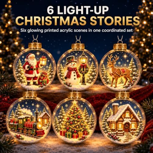 6 Pack Lighted Christmas Ball Ornaments with Concealed LED Wire