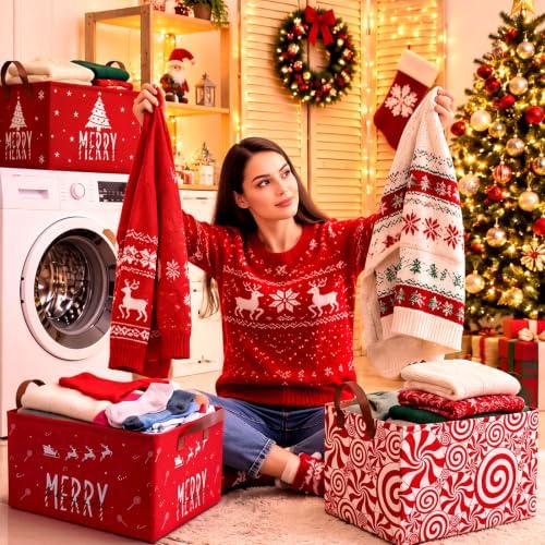 CHENGU 6 Pack Christmas Baskets Collapsible Retro Christmas Storage Bins