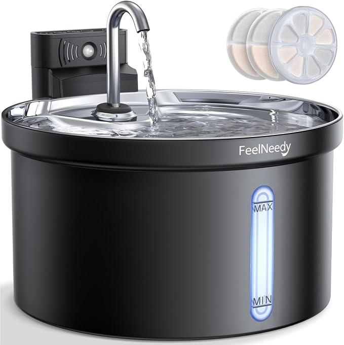 Wireless Cat Water Fountain [Water & Battery Separation] FEELNEEDY 4000mAh Battery Operated Cat Fountain, Cordless Pet Fountain with Motion Sensor for Cats Dogs-3.5L/118oz