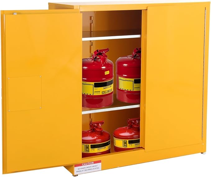 Flammable Storage Cabinet 43" x 18" x 44", 30 Gallon Galvanized Steel Flammable Liquid Storage Locker with Adjustable Shelves & Manual-Close Doors, OSHA Compliant Hazardous Material Cabinet, Yellow