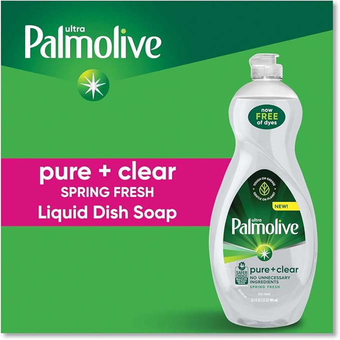 Ultra Palmolive Hypoallergenic Pure Clear Dish Soap, Unscented, 32.5 Fl Oz (Pack of 2) bundled with Heay Duty Scotch Brite Sponge
