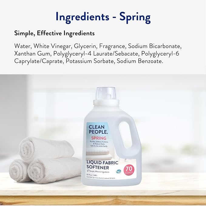 Clean People All Natural Liquid Fabric Softener - Plant-Based, Eco Friendly - Naturally Softens & Removes Static Cling - Vegan - Spring Scented Laundry Softener - 100 fl oz - 140 loads