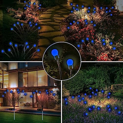 6 Pack Solar Firefly Lights Outdoor Swaying Garden Decorations 48 LED Blue