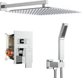 SR SUN RISE Polished Chrome Square Rainfall Shower Head and Handle Set, Wall Mounted Shower Fixtures, Metal Shower Faucet Trim Repair Kits (With Shower Valve) 16 Inches