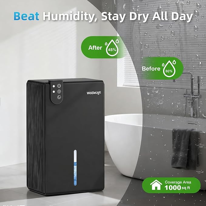 98 OZ Small Dehumidifier for Home 1000 Sq Ft, Quiet Dehumidifier with Drain Hose, Auto Shut-Off, Sleep Mode, 7-Color Light for Basement, Bedroom, Bathroom, Closet, RV (Black)