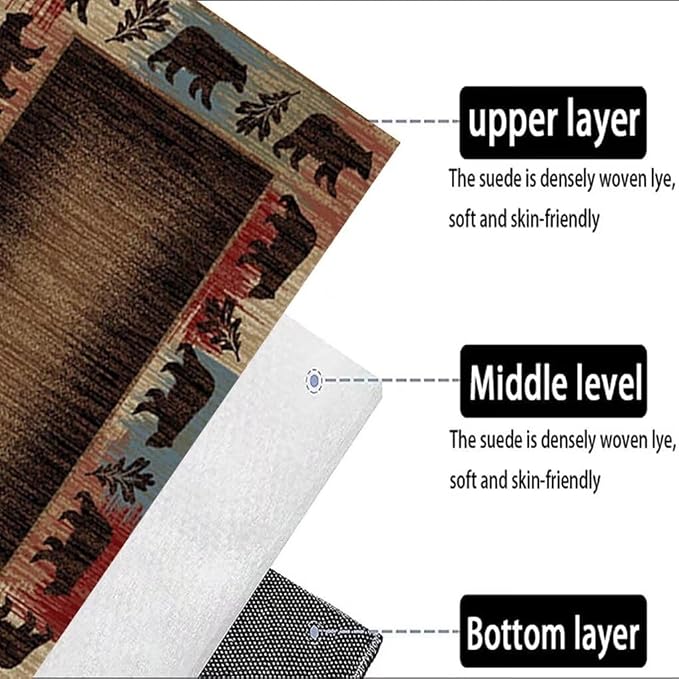 Wildlife Patchwork Pattern Rug for Hallway Vintage Cabin Bear Area Rug for Couch Non-Slip Colorful Tree Print Floor Carpet Mat 2'x3'