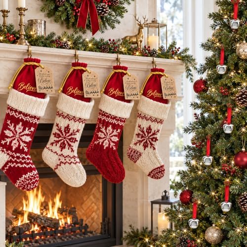 36 Pcs Christmas Believe Bell Golden Ticket Gifts Set Xmas Tree Ornaments