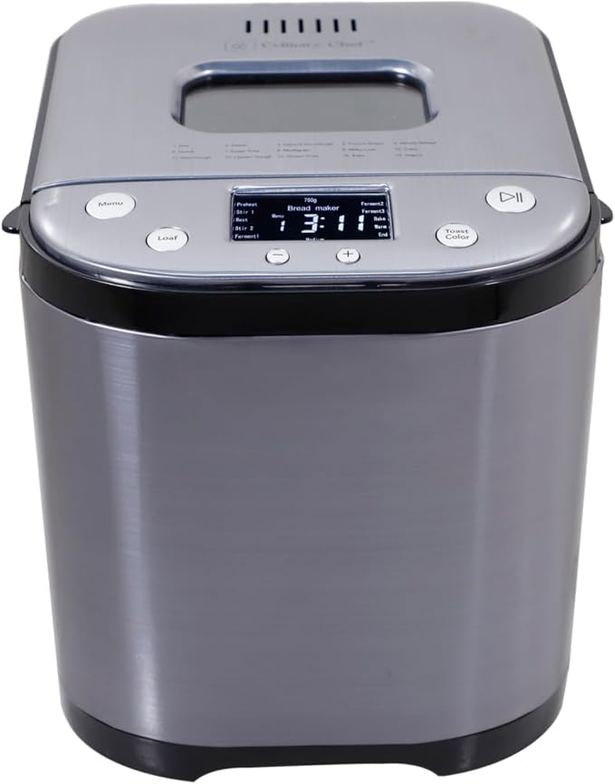 Culinary chef Bread Maker Machine with Nonstick Bowl, Bread Hook, Measuring Cup & Spoon. 15-in-1, Gluten-Free Bread, Cake& Yogurt, 3 Crust Colour options and more. 3 Loaf Sizes. 2LB XL-BLACK