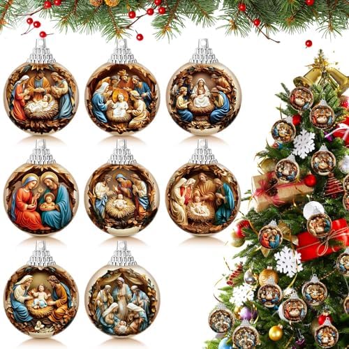 Outus 16 Pcs Christmas Nativity Scene Ornaments Ball for Tree Religious Christmas Tree Nativity Scene Hanging Ornaments The Birth of Jesus Decor Christian Religious Gifts for Christian Family