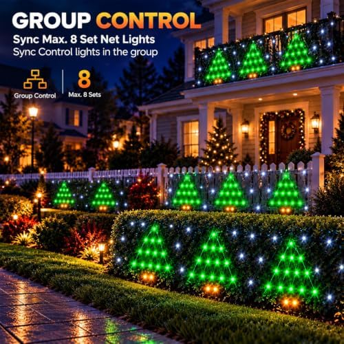 Outdoor Smart Net Lights 2.8 * 11ft, DIY Functions with Preset Holiday Modes for Bush Patio Decor, APP Control, Timer Color Changing, Christmas Mesh Lights, Green Wire
