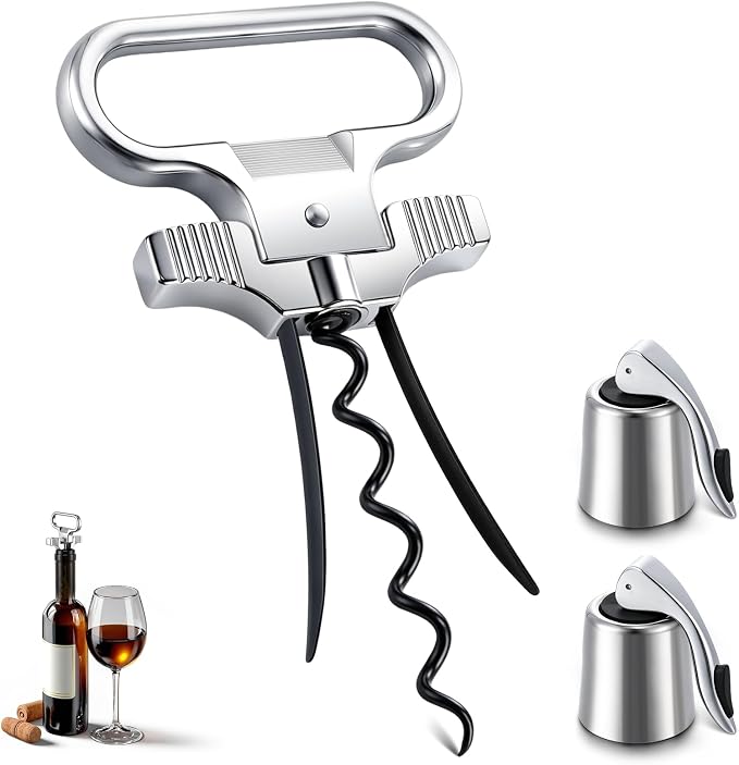 Ah So Wine Opener with Wine Stoppers, Two-Prong Cork Puller for Fragile and Damaged Corks, 2 Pack Stainless Steel Bottle Stopper with Silicone Seal