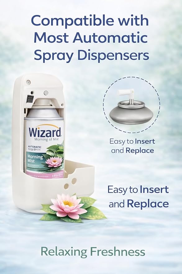 Wizard Automatic Spray Refill Morning Mist 12-Pack, Air Freshener Refills (5.0 oz Each), Compatible with Air Wick & Glade Automatic Spray Dispensers