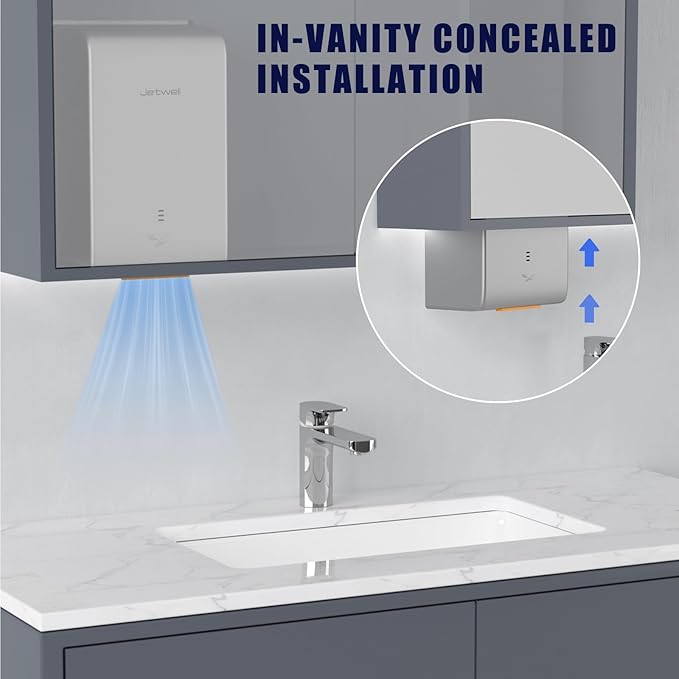 JETWELL ADA Compliant Hand Dryer, ABS Plastic Cover Hard Wired Design, AC 110V-130V JW2825 (Silver)