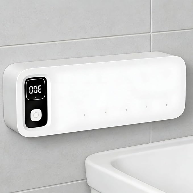 Wall Mount Toothbrush Sterilizer With 5 Slots, Sunshine-C Sanitizer W 2000Mah Battery, 200S Cycle, Digital Display For Bathroom