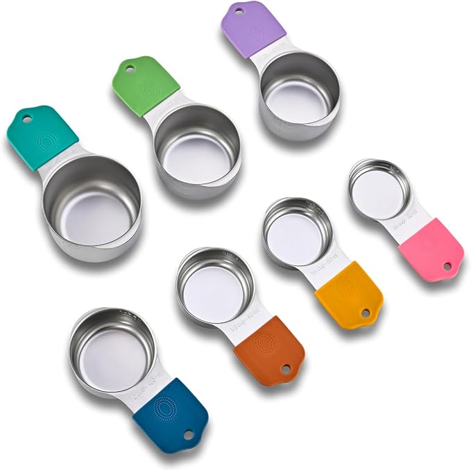 EDELIN Magnetic Measuring Cups and Spoons Set, Stainless Steel 7 cup and 7 spoon with 1 Leveler, 18/8 304 stainless steel (Multicolour 15 sets)
