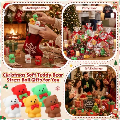 Thenshop 30 Pcs Christmas Teddy Bear Ball Bulk 5 Style Bear Party Favors