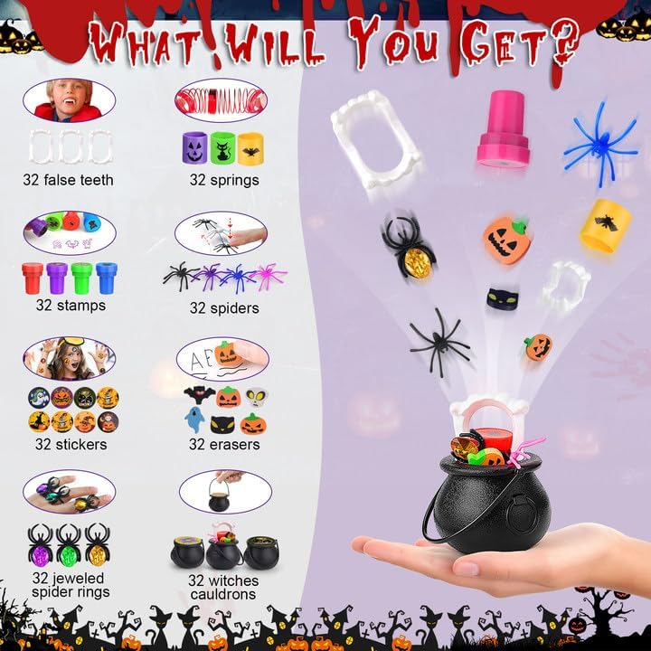 256 PCS Halloween Party Favors, Mini Witches Cauldron, Bulk Halloween Toys