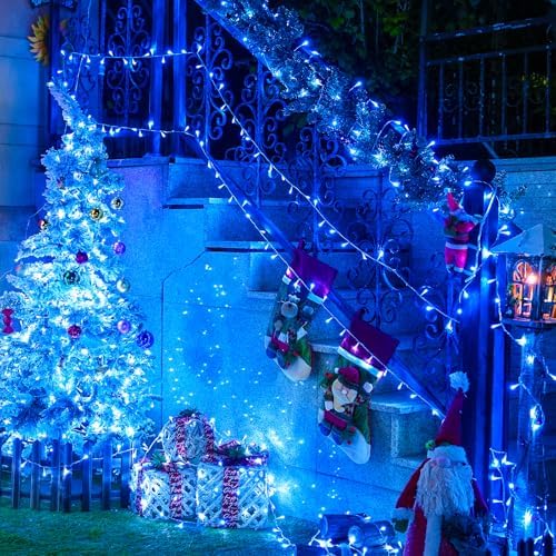 JMEXSUSS 150 LED Blue String Lights Indoor, Blue Halloween Lights Outdoor