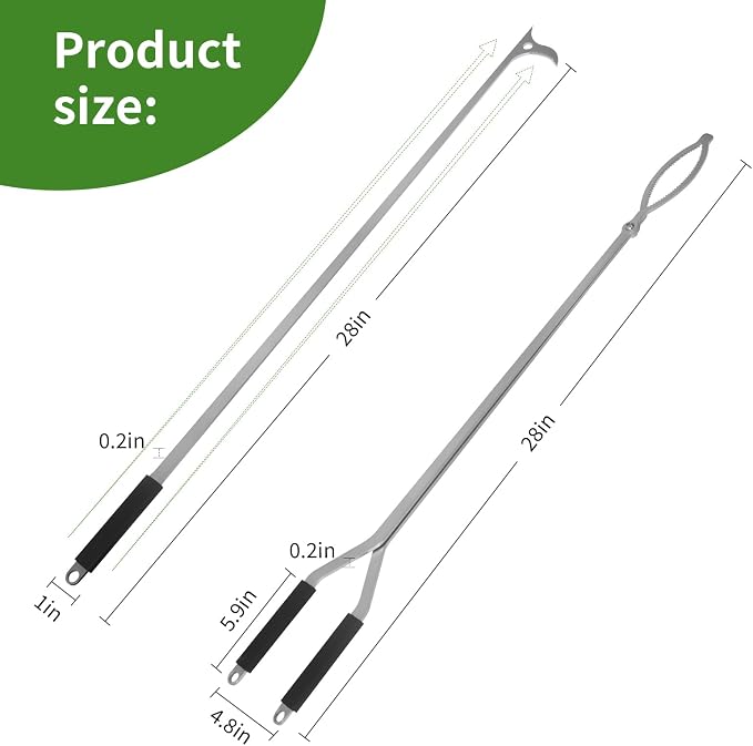 28" Fire Tongs Fire Pit Tongs Set, Stainless Steel Fireplace Tongs Log Grabber Suitable for Outdoor Fireset Fire Pit Bonfire Camp Fire Backyard Deck Indoor Fireplace Tools