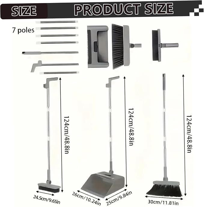 3-in-1 Broom with Dustpan Combo Set Foldable and Rotating Broom and Dustpan Set with Long Handle for Home Office School Dorm with Combo Sets.