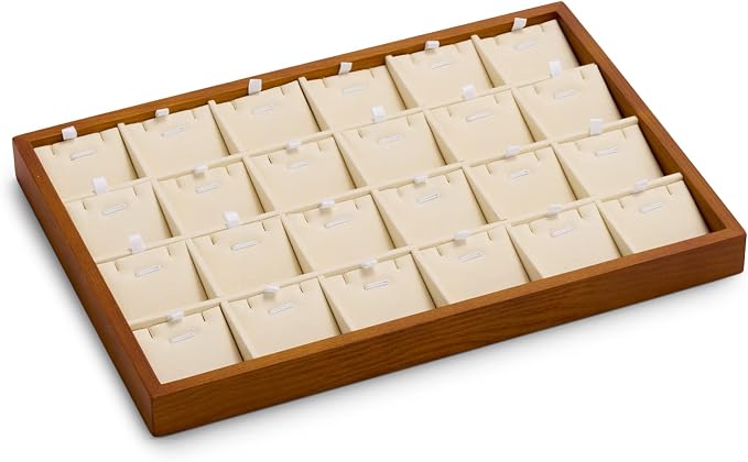 Oirlv Wood 24 Grids Jewelry Tray with Removable Inserts Jewelry Pads Necklace/Pendant Display Organizer Tray(Creamy White)