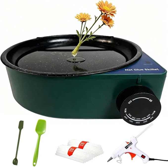 2-in-1 Hot Glue Pot for Crafting with Mini Glue Gun & 40 Glue Sticks | Dip & Coat Eases Fatigue, 212℉-392℉ Adjustable Temp, 580ml Large Cap, Bulk Floral DIY, Silicone Tools Stir & Wipe Extra Glue