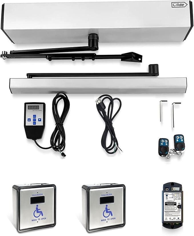 Handicap Door Opener Touch Free Open Door,with Touchless Wireless Square 4.5'' Handicap Push Buttons Wave Sensor to Open Olide-512N