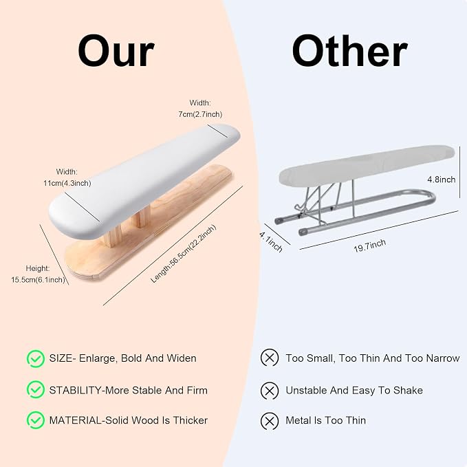 Padded Longer Sleeve Ultra Thick Padding, Double Side Ironing Board | Portable Samll Mini | Boardwith Wooden Base | Ironing Board with Sleeve Arm